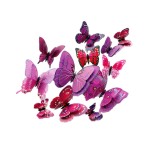 3D double butterflies with magnet, house or event decorations, set of 12 pieces, purple color, A34